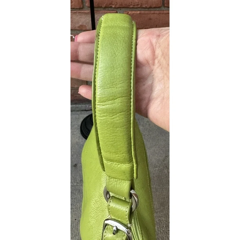TIGNANELLO Pebbled Leather Green Hobo Zip Top Purse Bag Shoulder Y2K 90's
